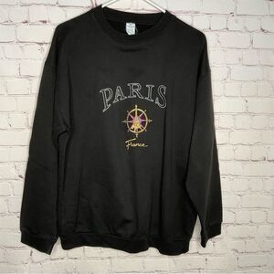 Vtg Euro Souvenir Paris Sweatshirt Size L Black Gold‎ Embroidery France.